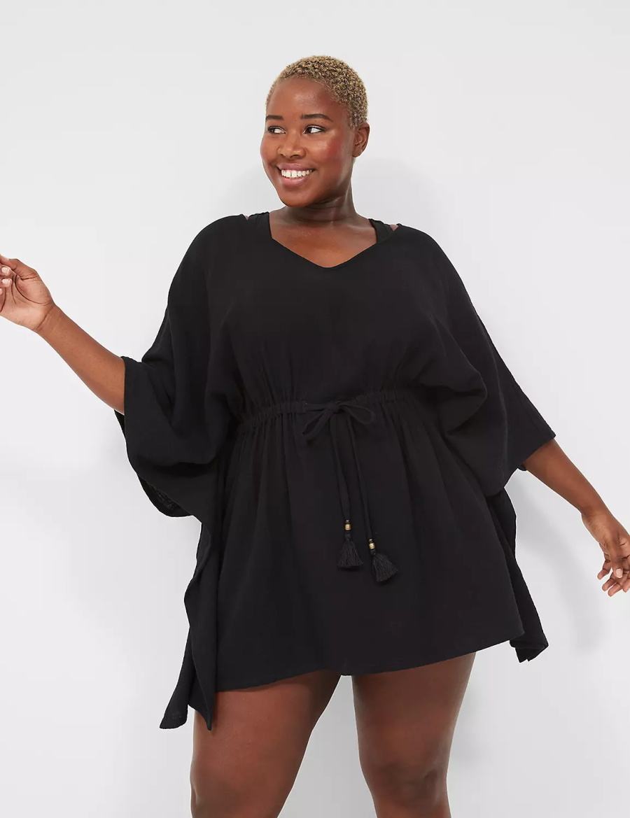 Lane Bryant Woven Crinkle Women Cover Ups Black | LGH2429HZ