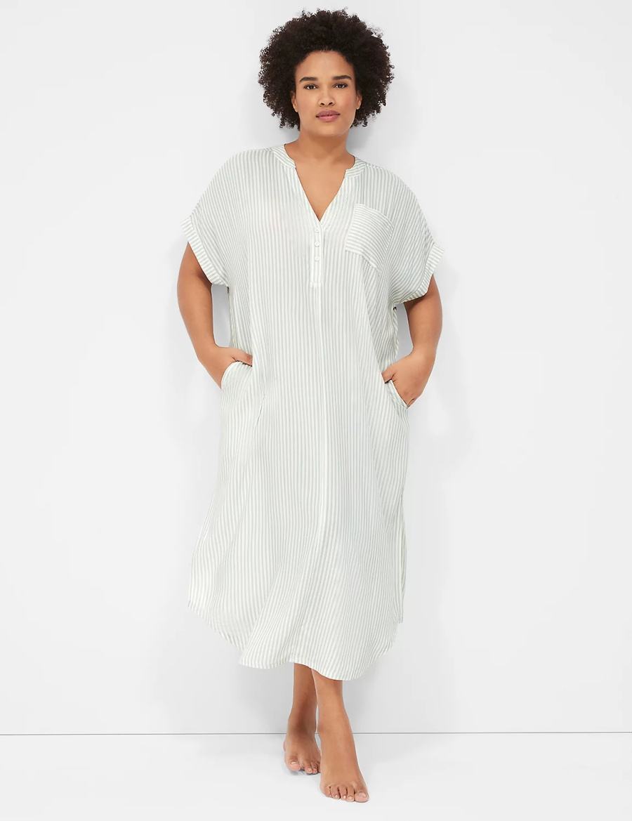 Lane Bryant Woven Maxi Sleepshirt Women Shirts White Stripes | DXL4079QC