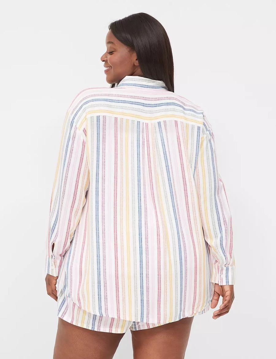 Lane Bryant Woven Print Mix Sleep Women Shirts White Multicolor Stripes | MPX9264WP