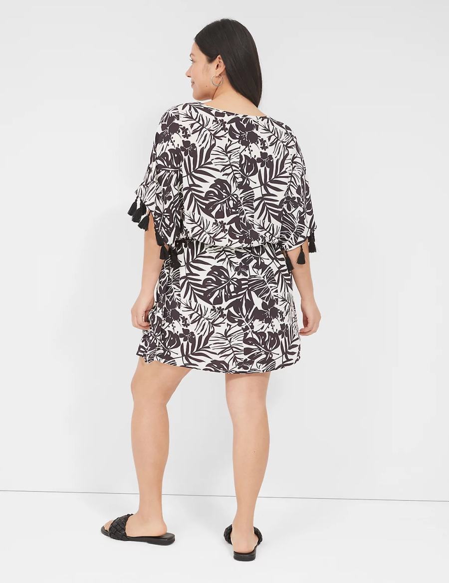 Lane Bryant Woven Tassel-Trim Women Cover Ups Black White | GEL177CS